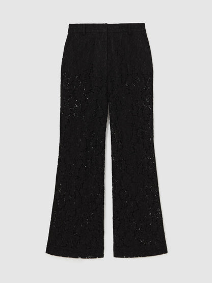 Lace Wide Leg Trousers in Black