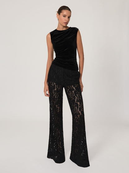 Lace Wide Leg Trousers in Black