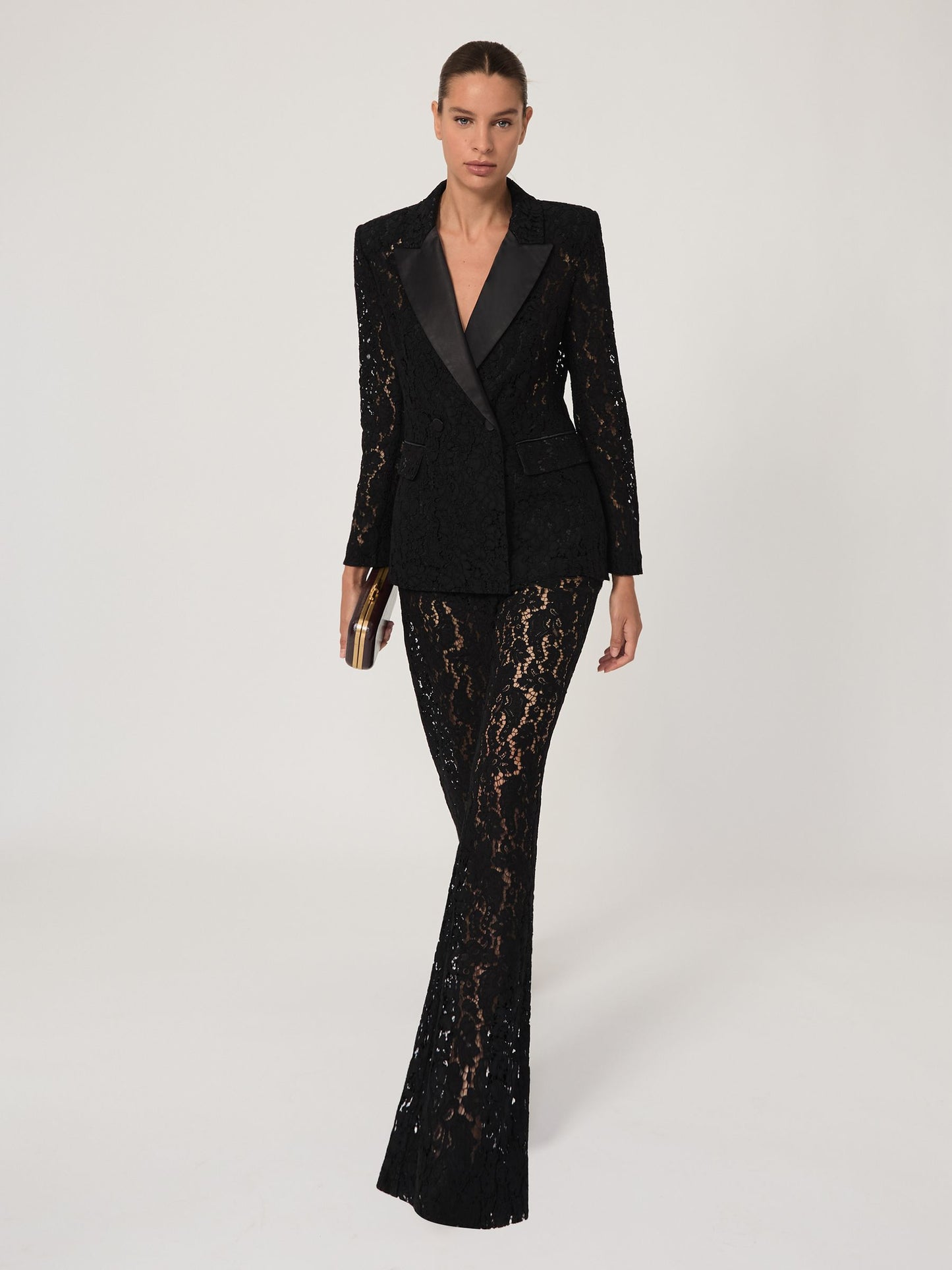Lace Wide Leg Trousers in Black