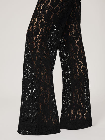 Lace Wide Leg Trousers in Black