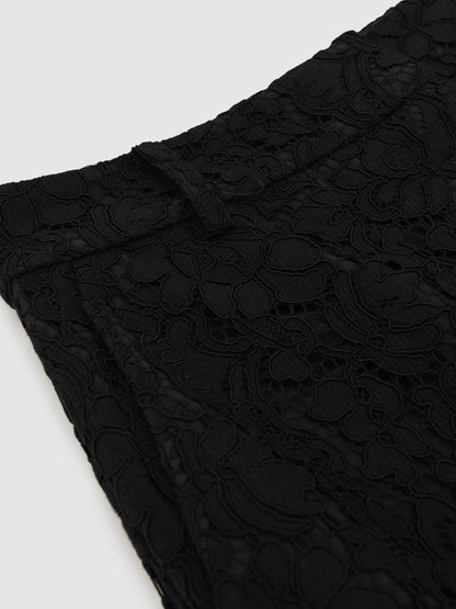 Lace Wide Leg Trousers in Black