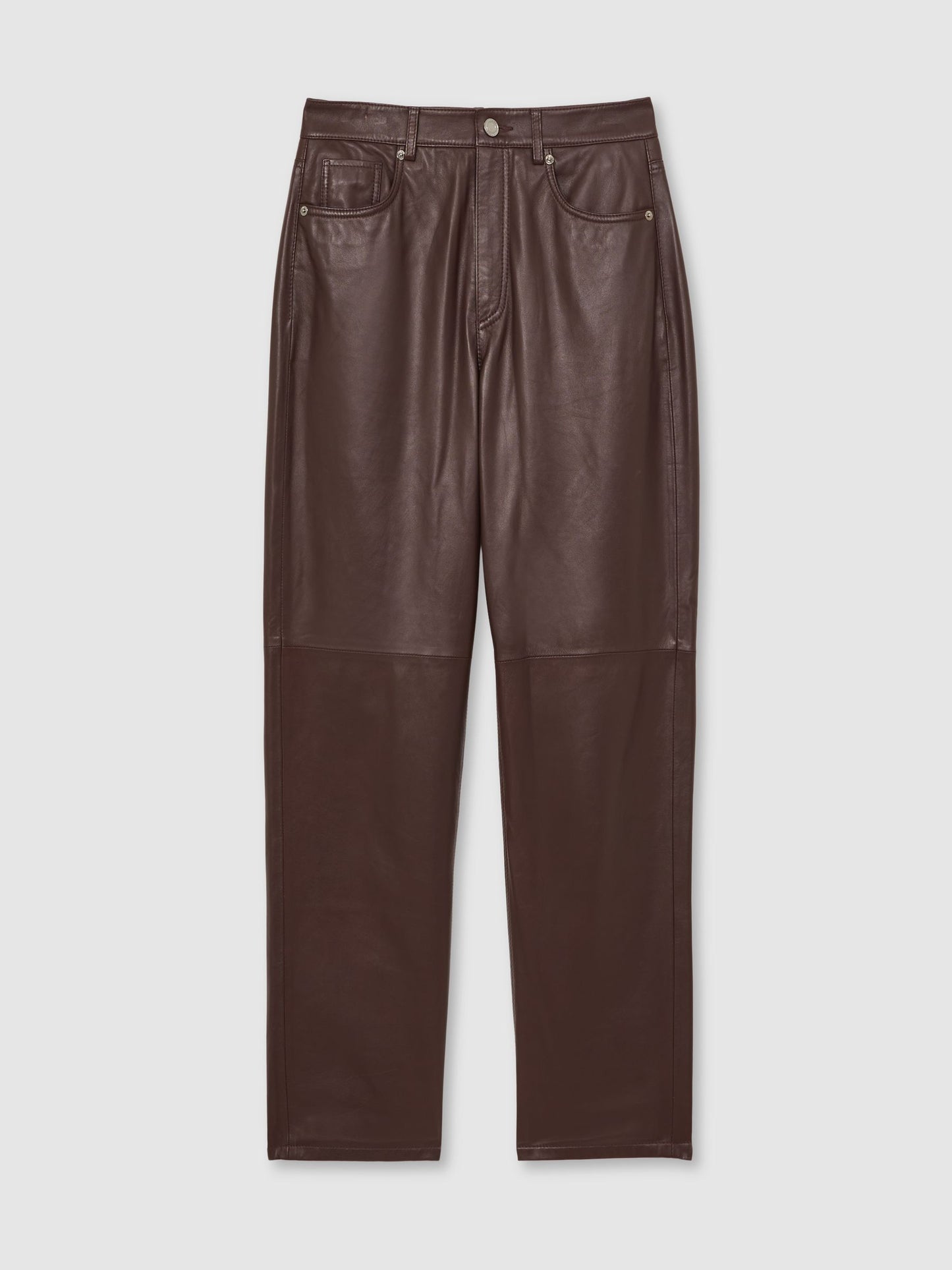 Reiss Leather Slim-Leg Trousers in Oxblood Burgundy