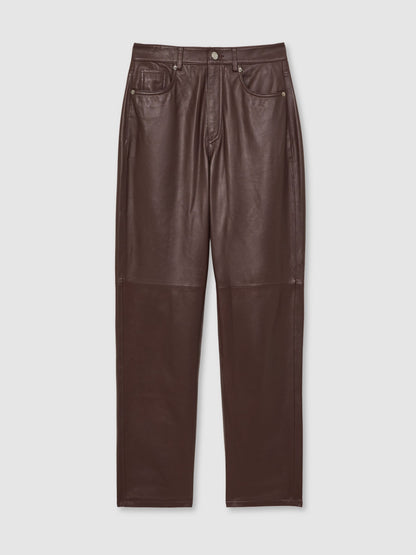 Reiss Leather Slim-Leg Trousers in Oxblood Burgundy
