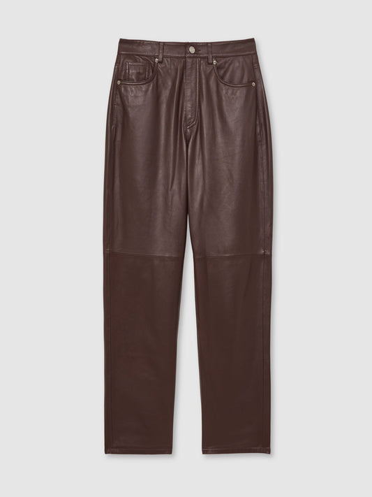 Reiss Leather Slim-Leg Trousers in Oxblood Burgundy