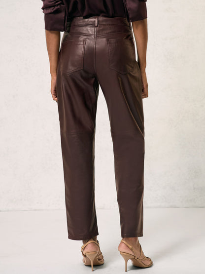Reiss Leather Slim-Leg Trousers in Oxblood Burgundy