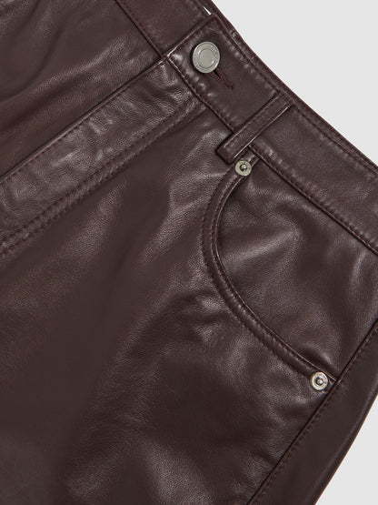 Reiss Leather Slim-Leg Trousers in Oxblood Burgundy
