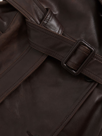 Leather Double-Breasted Trench Coat in Chocolate