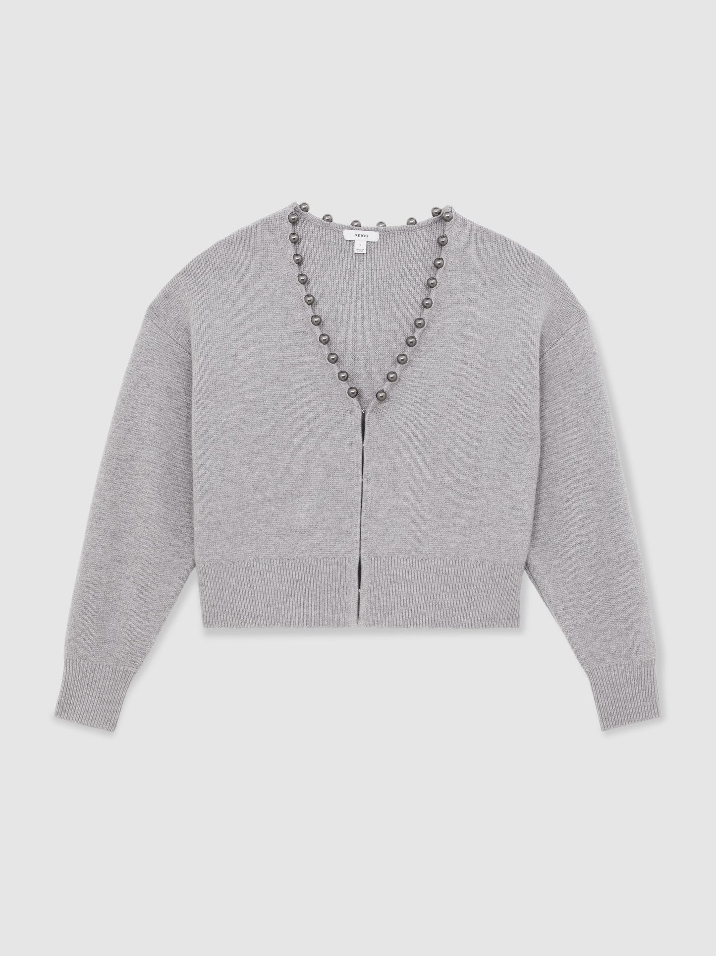 Wool-Blend Beaded-Trim Cardigan With Cashmere in Grey