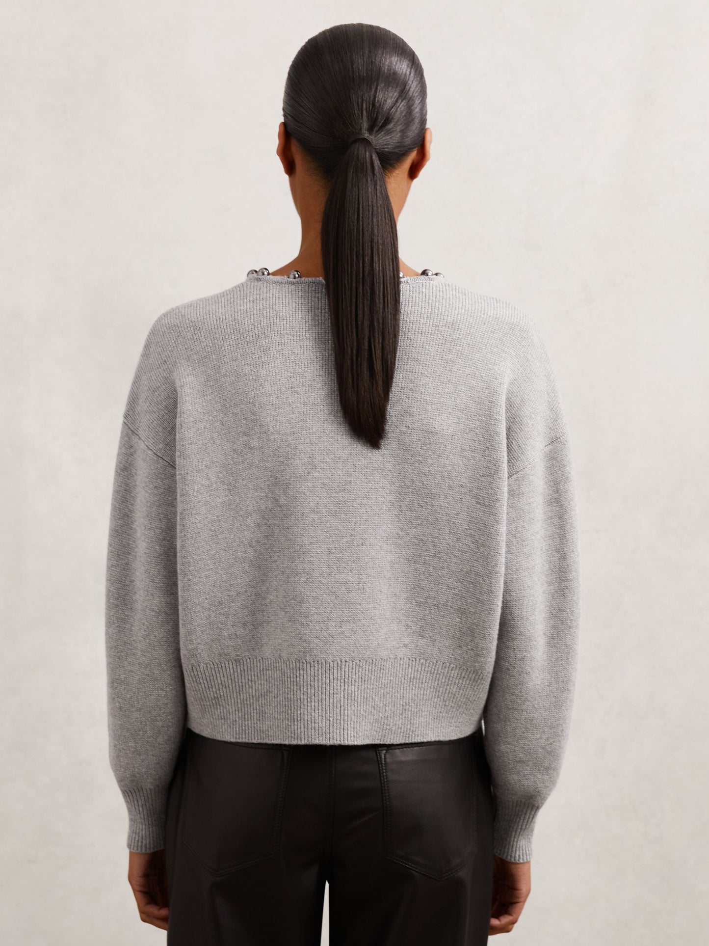 Wool-Blend Beaded-Trim Cardigan With Cashmere in Grey