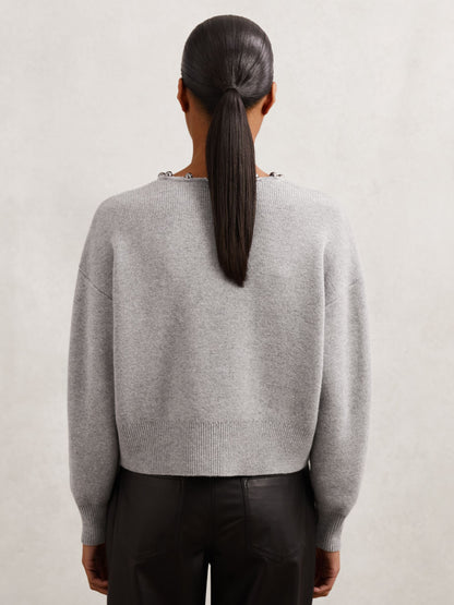 Wool-Blend Beaded-Trim Cardigan With Cashmere in Grey