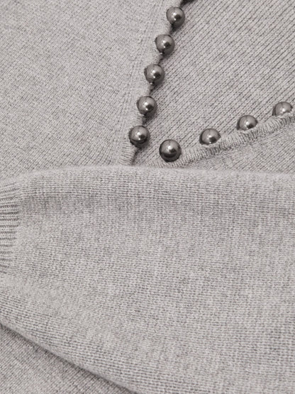 Wool-Blend Beaded-Trim Cardigan With Cashmere in Grey