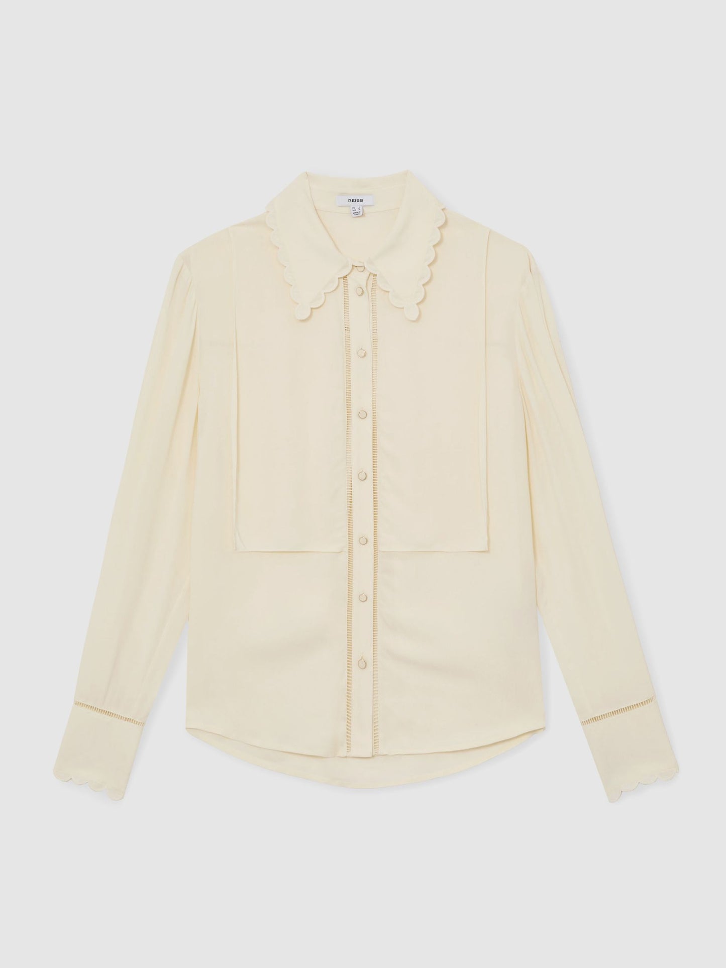 Scallop-Trim Ladder-Stitch Shirt in Cream