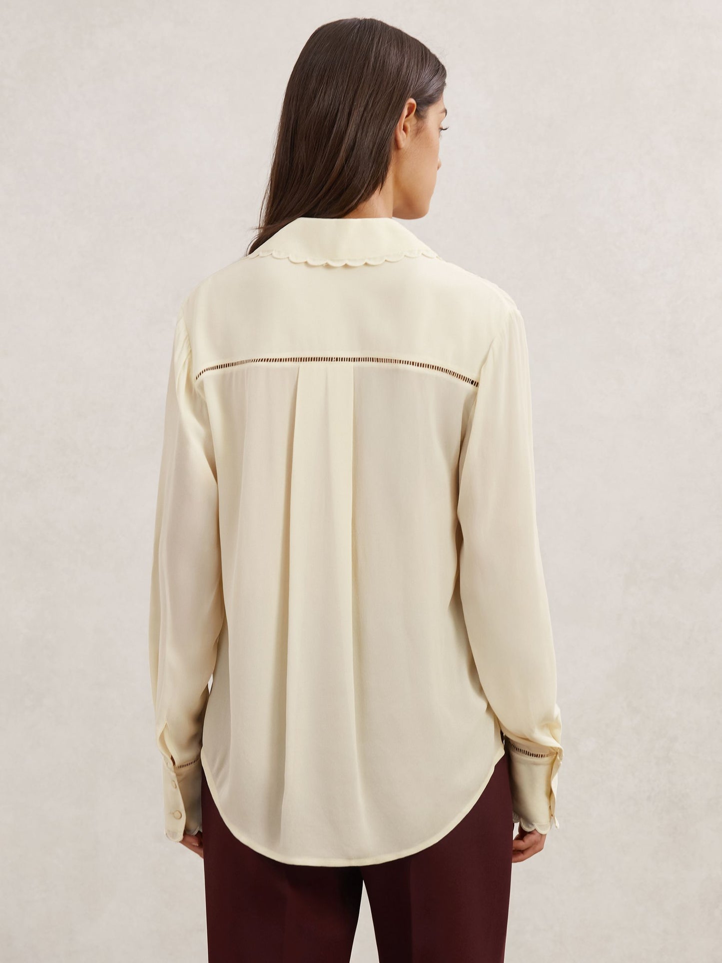 Scallop-Trim Ladder-Stitch Shirt in Cream