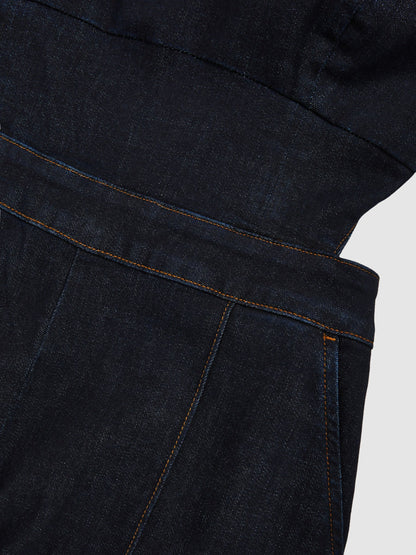 Wide-Leg Cut-Out Denim Jumpsuit in Dark Blue