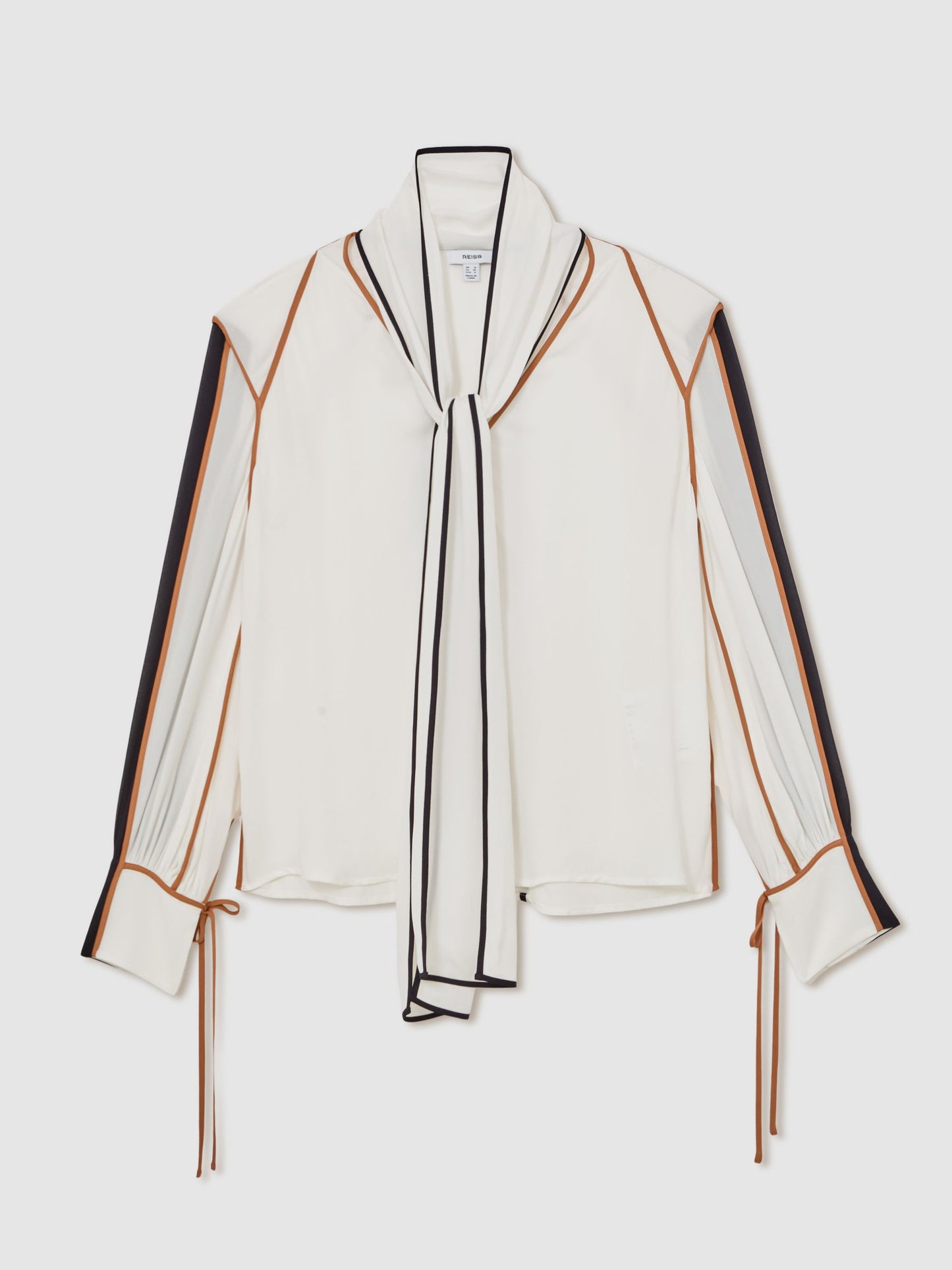 Tipped Tie-Neck Blouse in Ivory