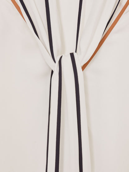 Tipped Tie-Neck Blouse in Ivory