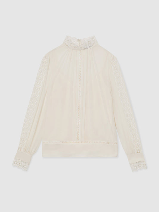 Ori Lace-Trim Sheer Blouse in Cream
