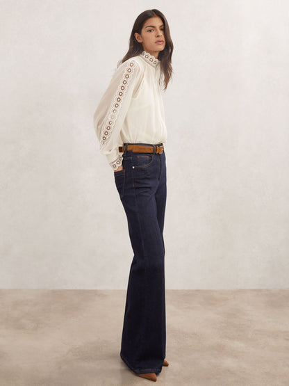 Ori Lace-Trim Sheer Blouse in Cream