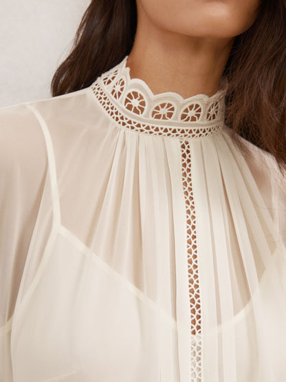 Ori Lace-Trim Sheer Blouse in Cream