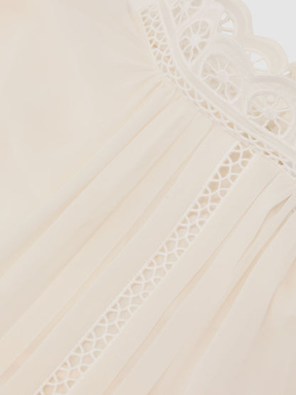 Ori Lace-Trim Sheer Blouse in Cream