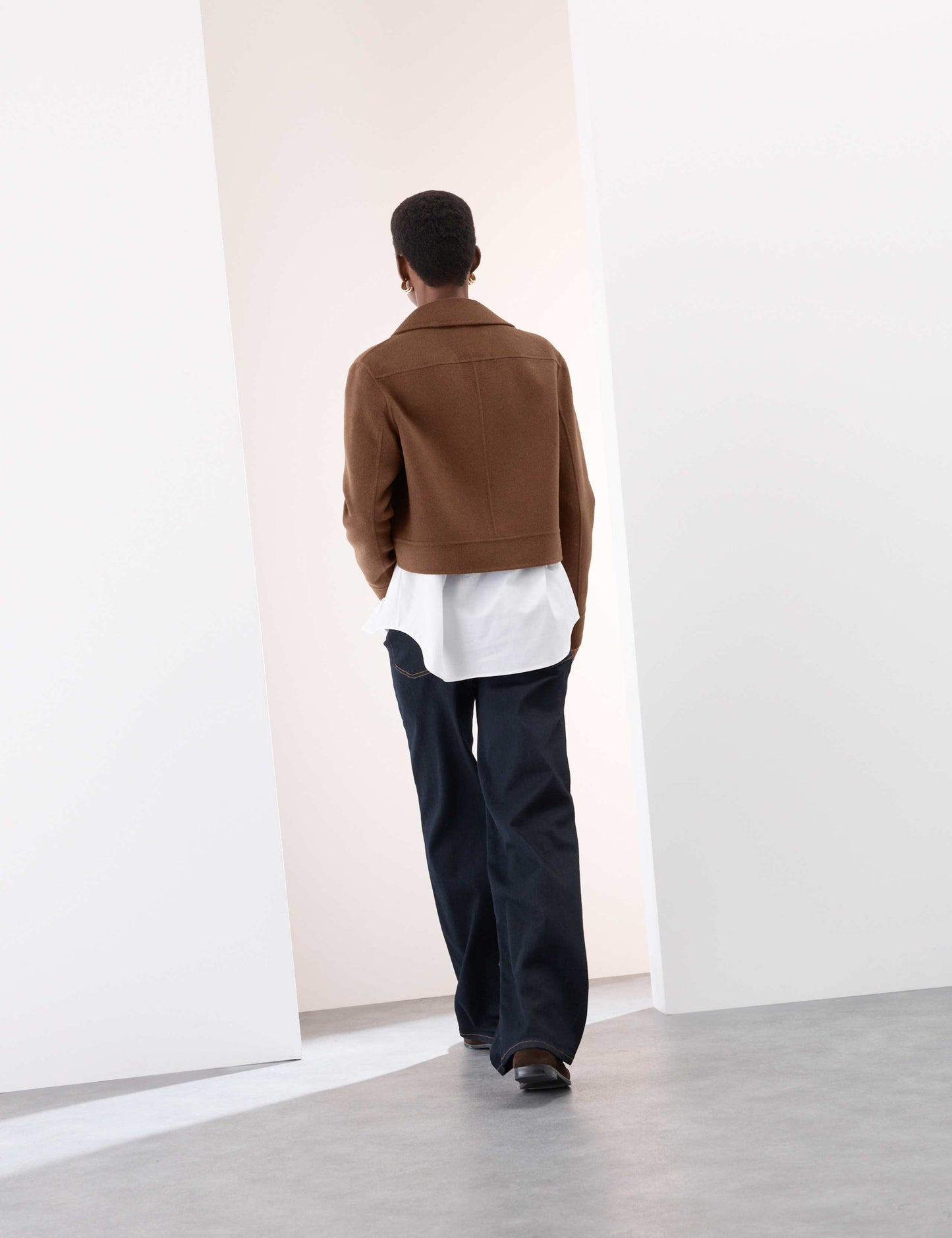 Wool Blend Collared Cropped Utility Jacket