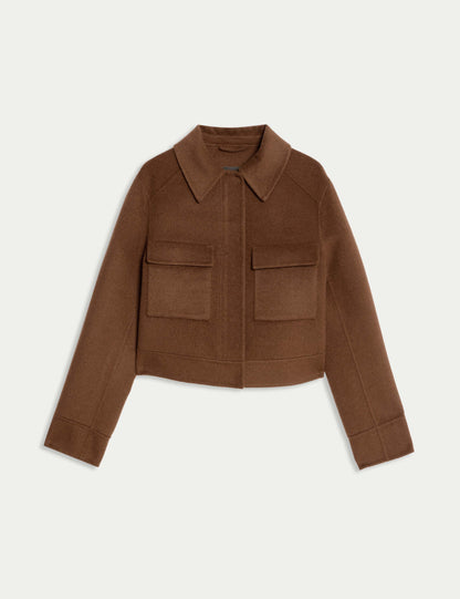 Wool Blend Collared Cropped Utility Jacket