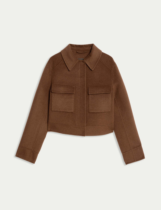 Wool Blend Collared Cropped Utility Jacket