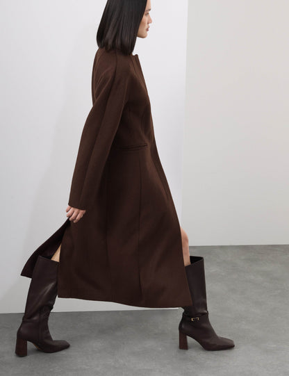 Wool Blend Collarless Longline Coat