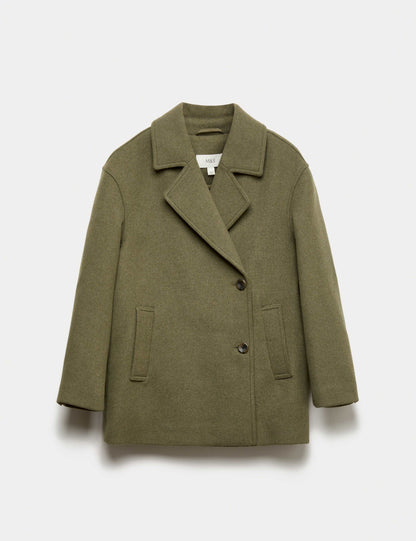 Wool Blend Double Breasted Coat