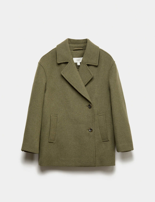 Wool Blend Double Breasted Coat