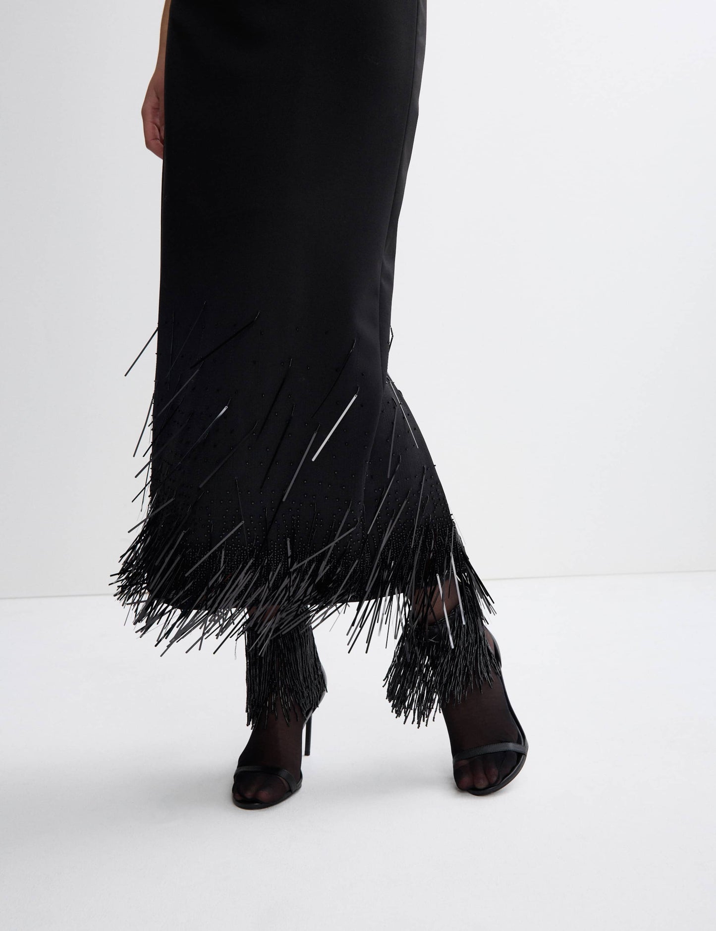 Wool Blend Embellished Tassel Midi Dress