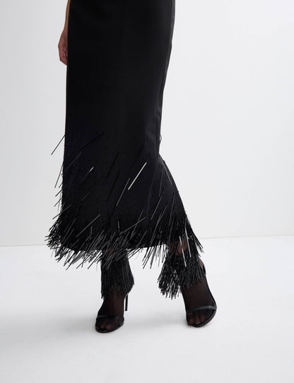 Wool Blend Embellished Tassel Midi Dress