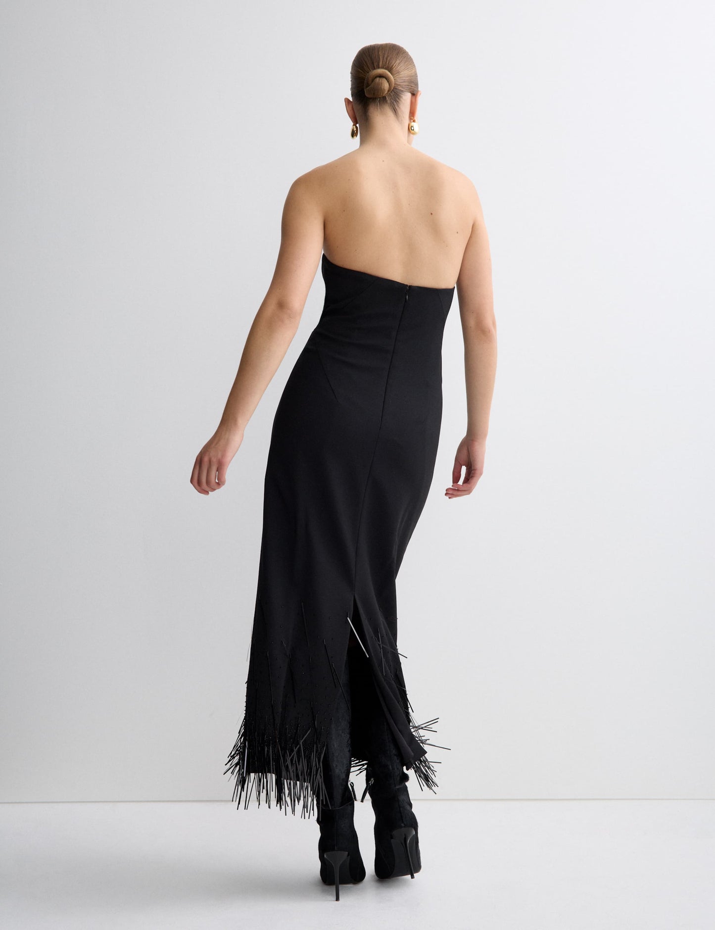 Wool Blend Embellished Tassel Midi Dress