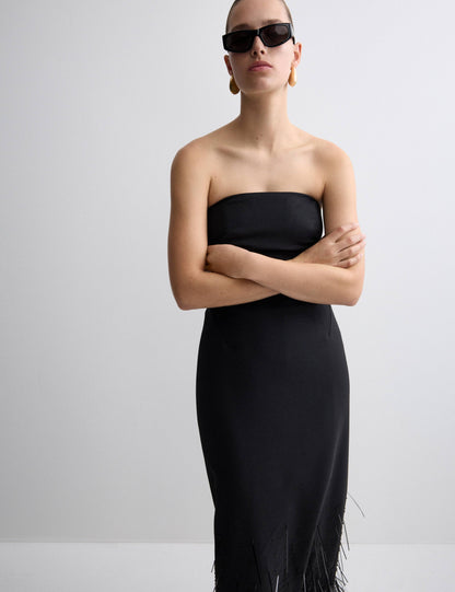 Wool Blend Embellished Tassel Midi Dress