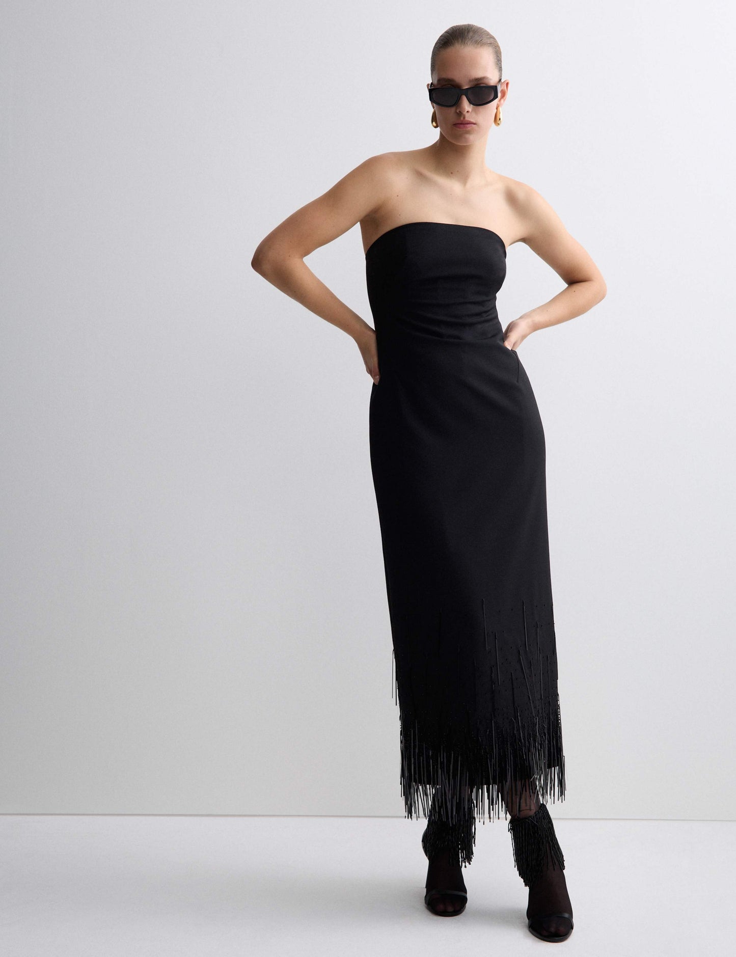 Wool Blend Embellished Tassel Midi Dress