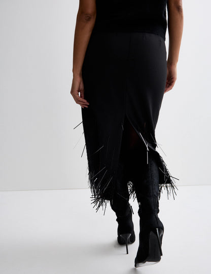Wool Blend Embellished Tassel Midi Skirt