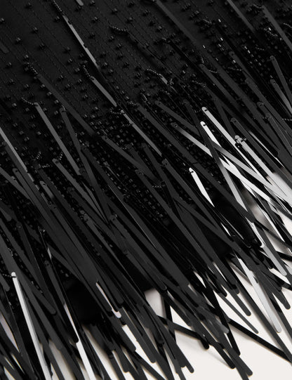 Wool Blend Embellished Tassel Midi Skirt