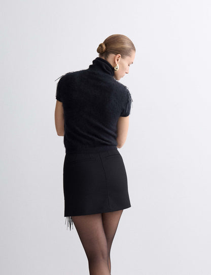 Wool Blend Embellished Tassel Mini Skirt