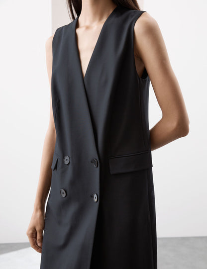 Wool Blend Midi Blazer Dress With Silk