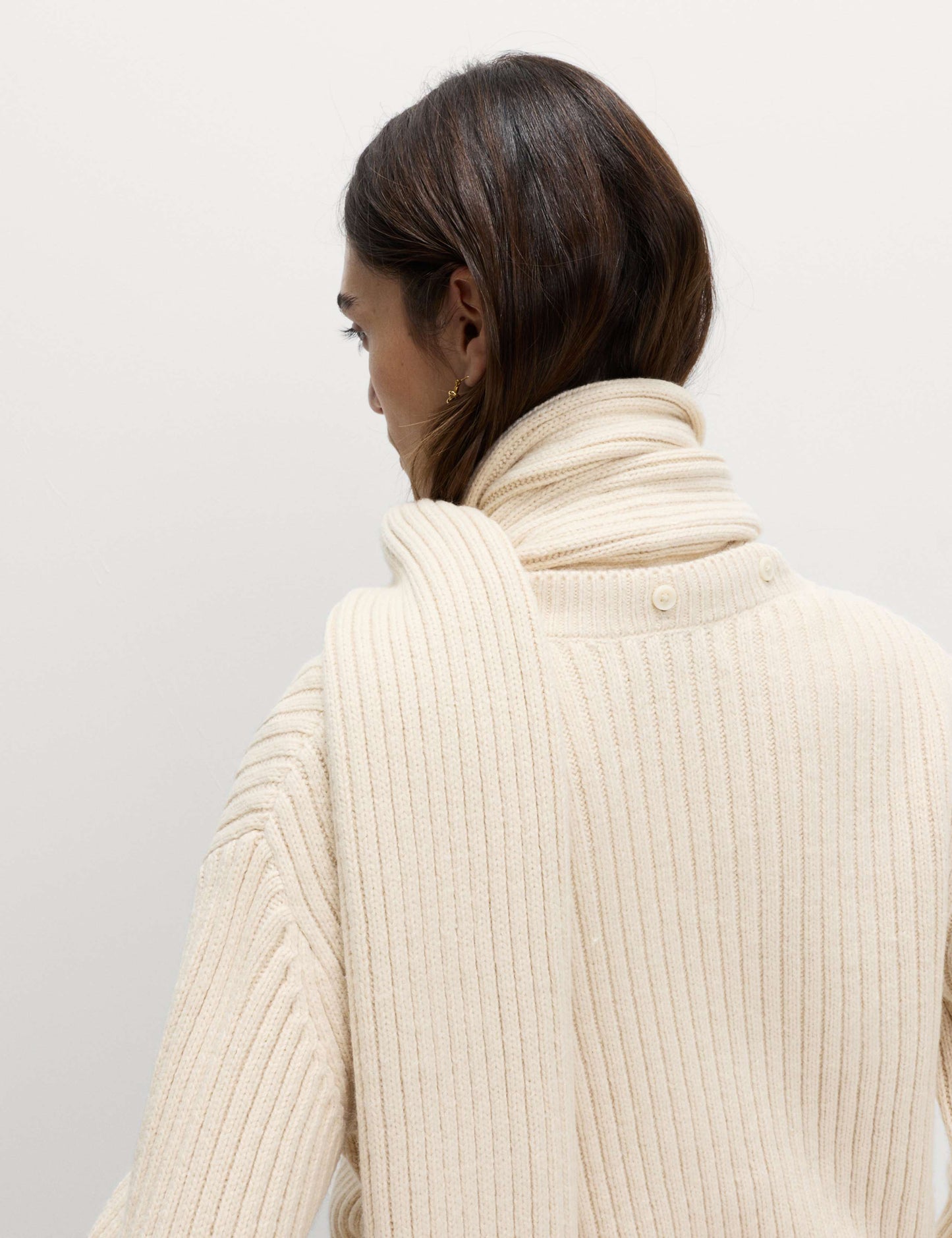 Wool Blend Ribbed Scarf Neck Zip Cardigan