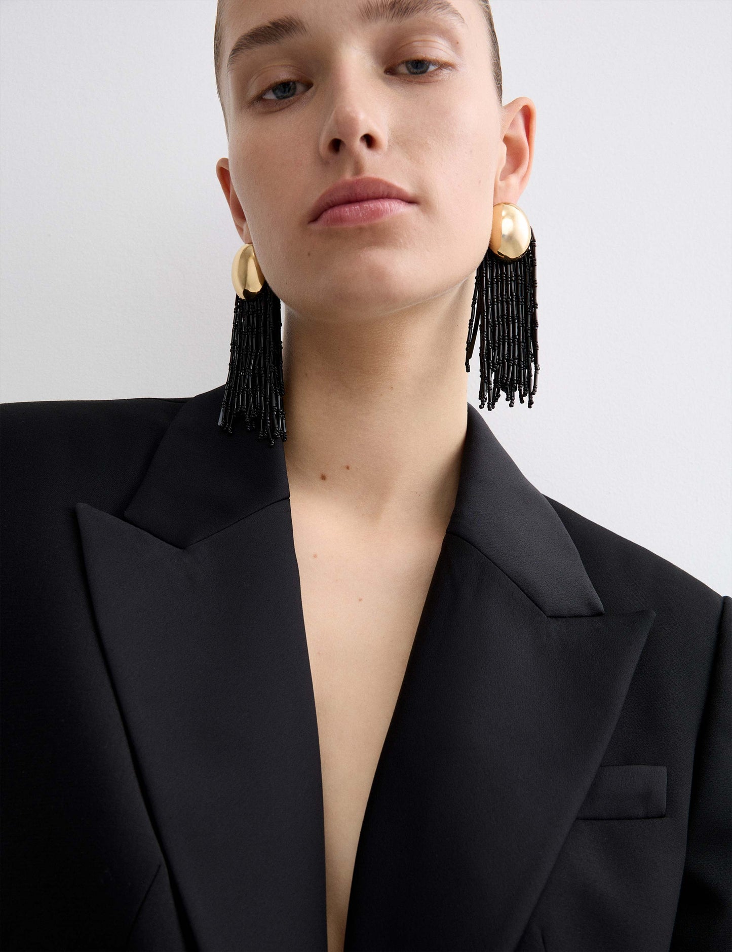 Wool Blend Satin Trim Tailored Blazer