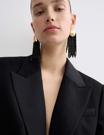 Wool Blend Satin Trim Tailored Blazer