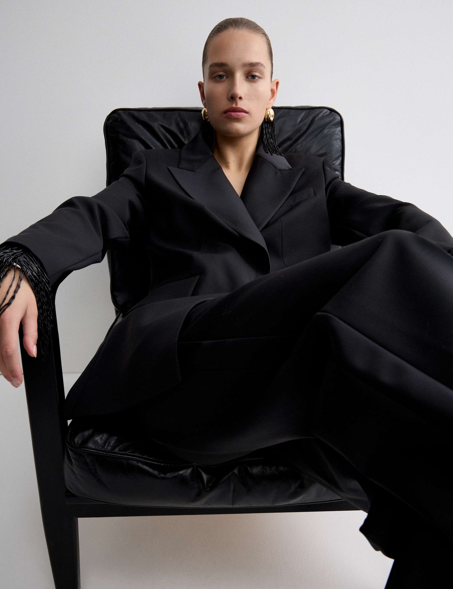 Wool Blend Satin Trim Tailored Blazer