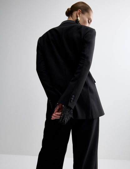 Wool Blend Satin Trim Tailored Blazer