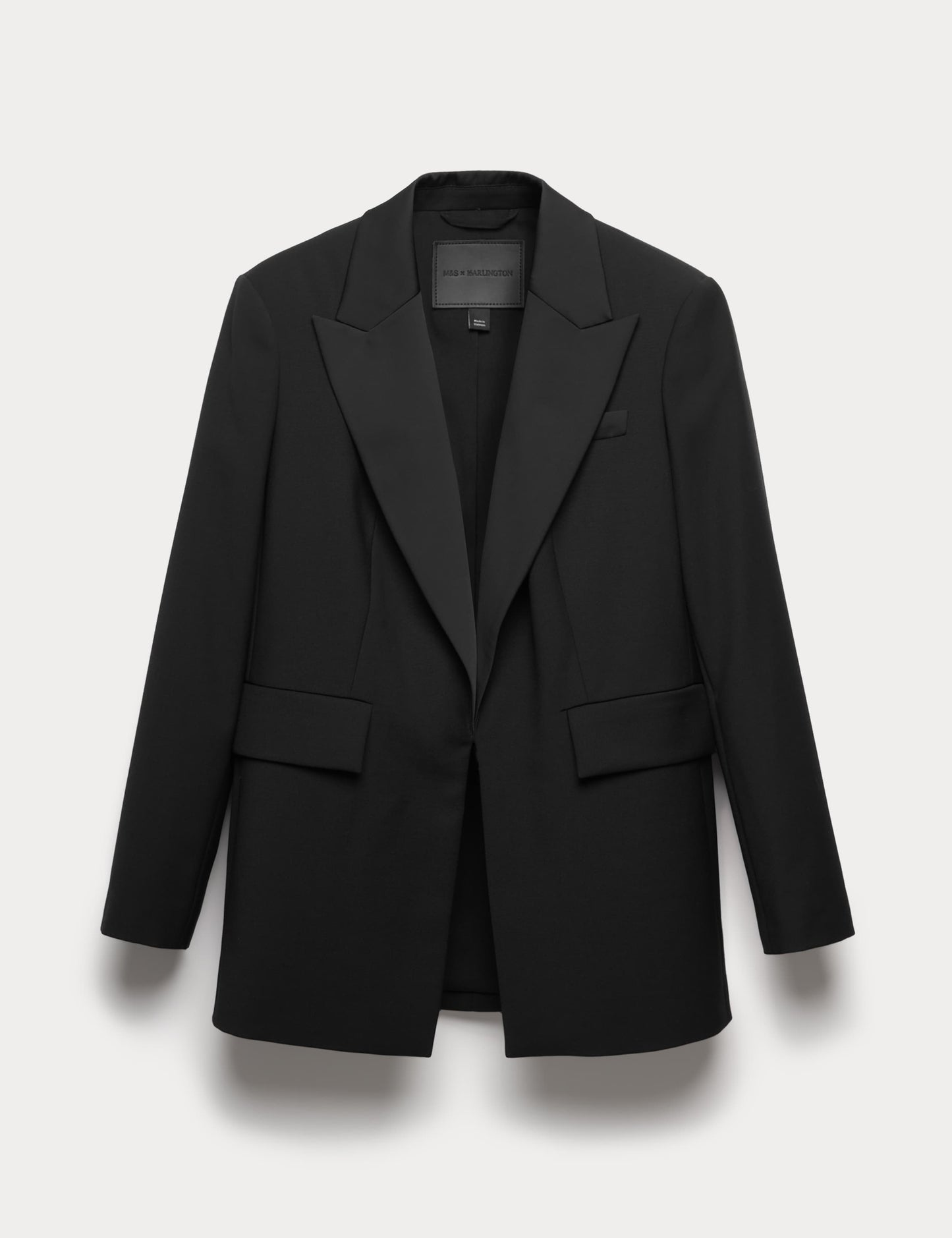 Wool Blend Satin Trim Tailored Blazer