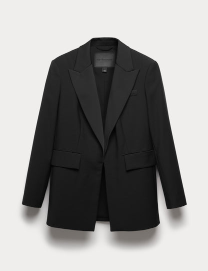 Wool Blend Satin Trim Tailored Blazer