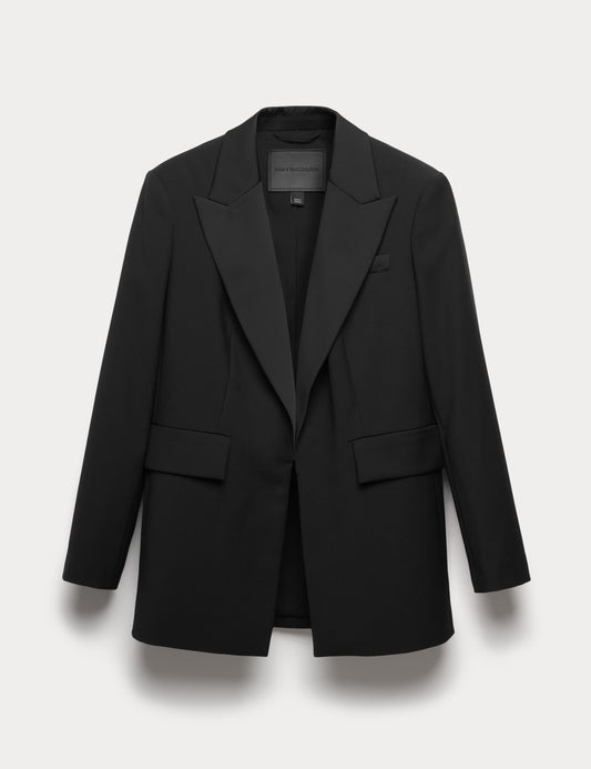 Wool Blend Satin Trim Tailored Blazer