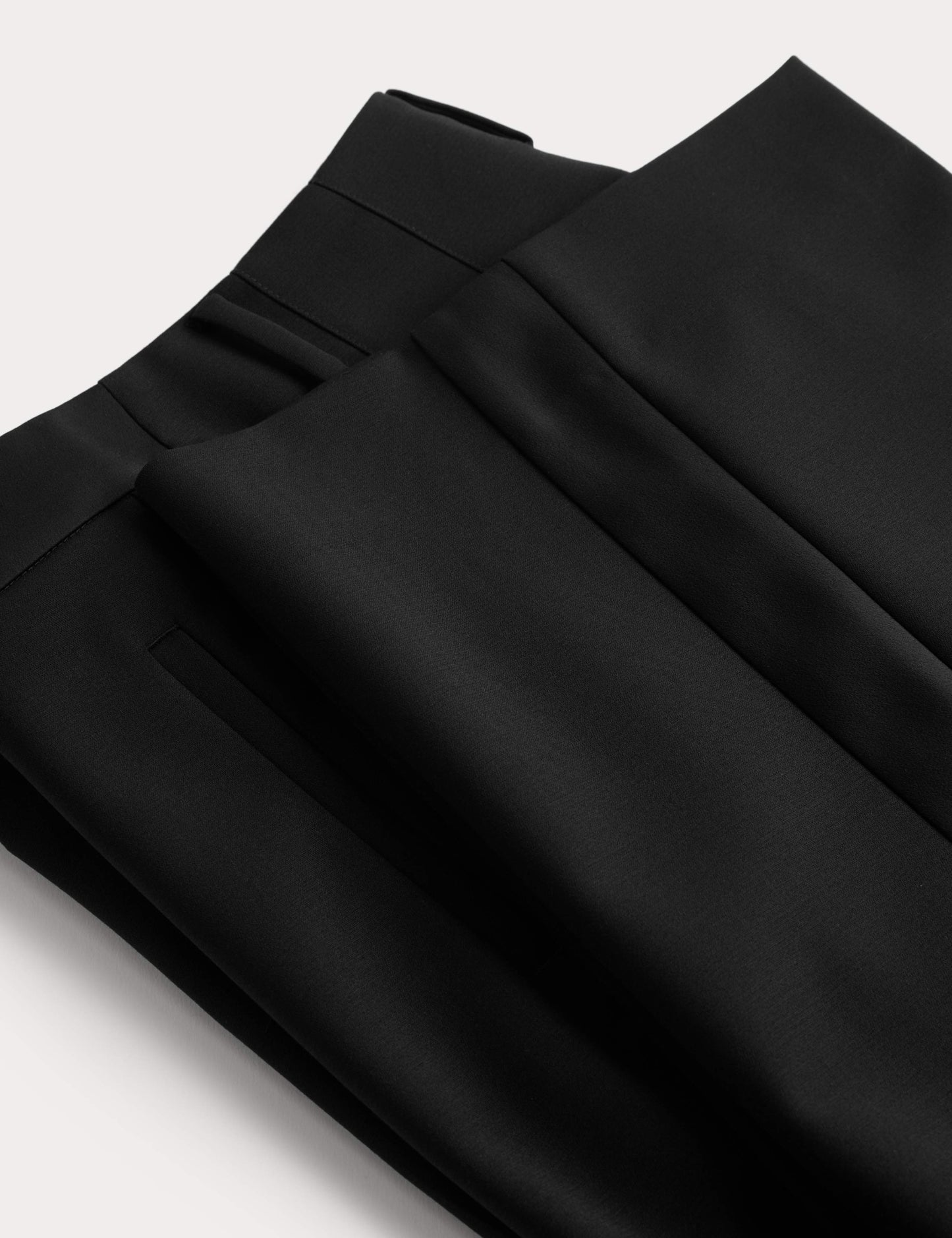 Wool Blend Satin Trim Wide Leg Trousers