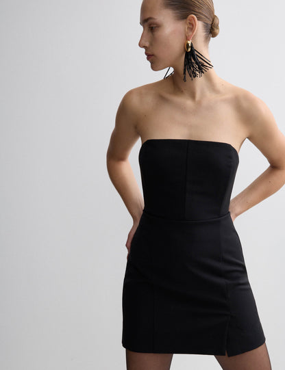 Wool Blend Strapless Mini Tailored Dress