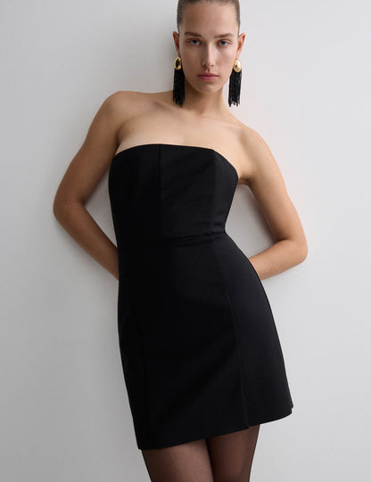 Wool Blend Strapless Mini Tailored Dress